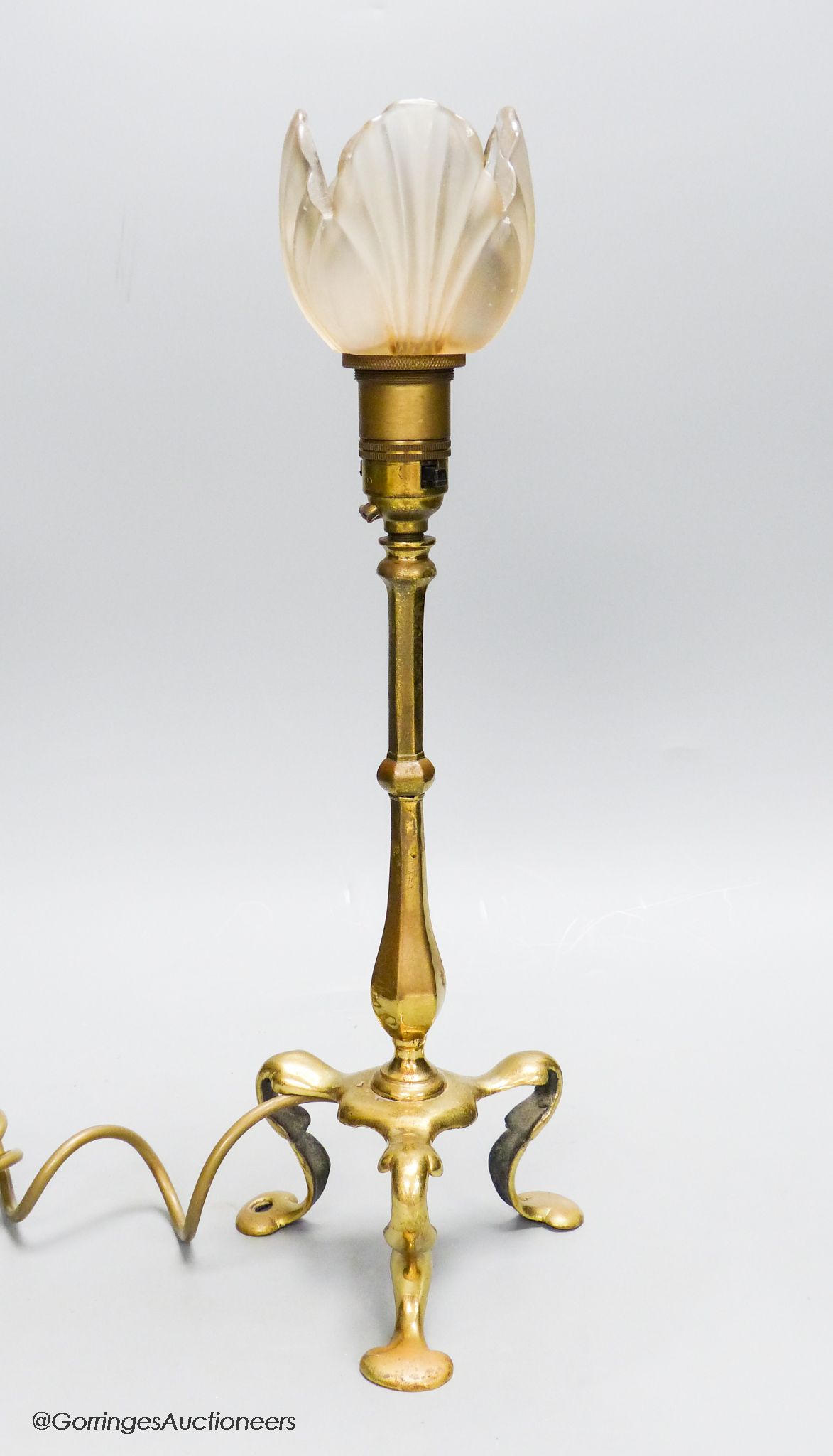 A Benson style brass lamp, height 43cm